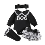 Baby Girls Halloween Romper and Plaid Shorts Set