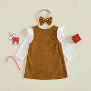 Baby Girls Christmas Romper and Overall Dress Set Gingerbread Embroidery