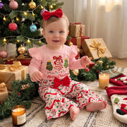 Baby Girls Christmas Romper and Flared Pants Set with Headband