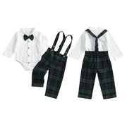 Toddler Boys Christmas Romper and Suspender Pants Set with Bow Tie