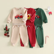 Toddler Boys Christmas Sweatshirt and Pants Set Embroidery