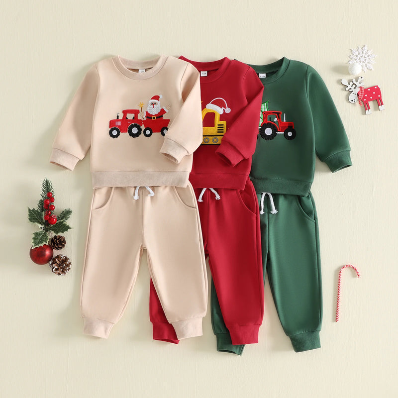 Toddler Boys Christmas Sweatshirt and Pants Set Embroidery