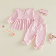 Toddler Baby Girls Plaid Tops and Pants Set with Headband