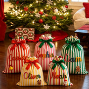 Christmas Striped Drawstring Present Storage Bag
