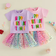 Toddler Baby Girls Birthday Tops and Tulle Skirt Set