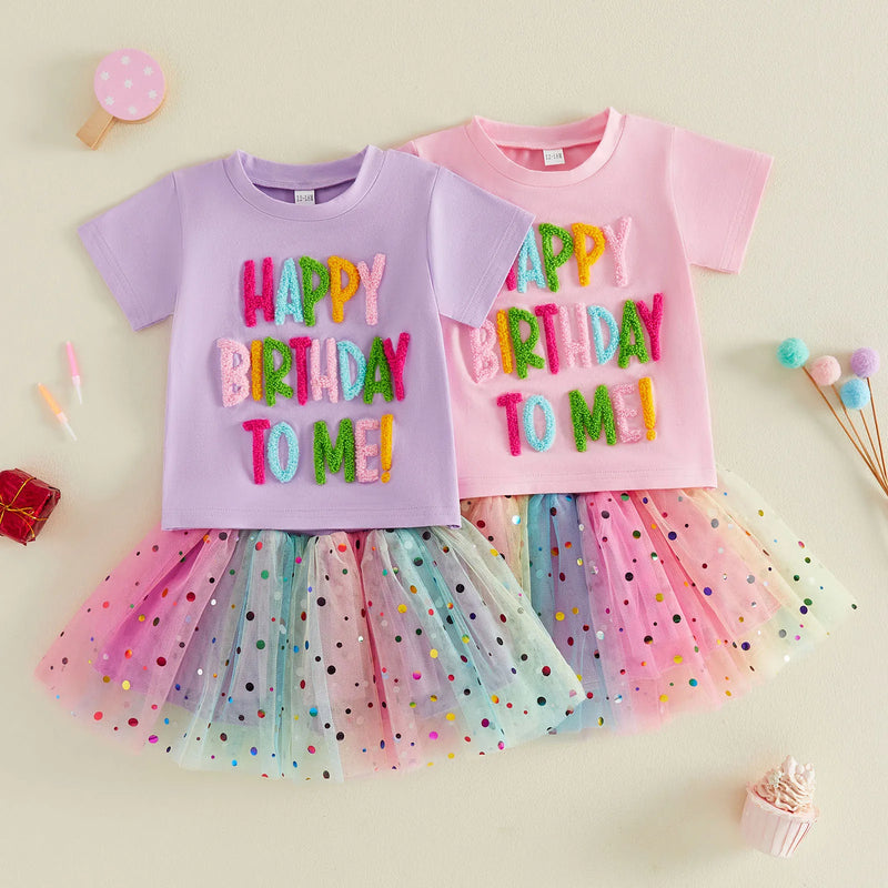 Toddler Baby Girls Birthday Tops and Tulle Skirt Set