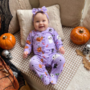 Baby Girls Halloween Footed Romper and Headband Set