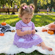 Toddler Girls Halloween Plaid Dress Ghost Embroidery
