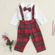 Toddler Boys Christmas Romper and Suspender Pants Set with Bow Tie