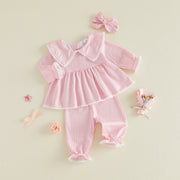 Toddler Baby Girls Plaid Tops and Pants Set with Headband