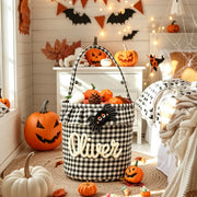 Halloween Checkered Pleated Trick-or-Treat Candy Storage Basket