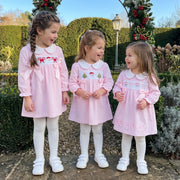 Toddler Girls Christmas Stripe Dress Embroidery