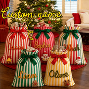 Christmas Striped Drawstring Present Storage Bag