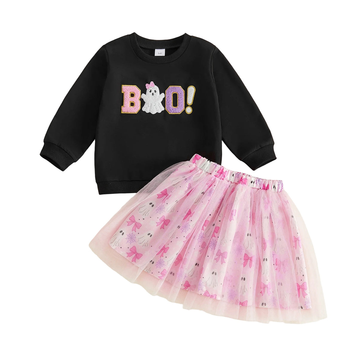 Toddler Kids Girls Halloween Sweatshirt and Tulle Skirt Set