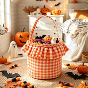 Halloween Checkered Pleated Trick-or-Treat Candy Storage Basket