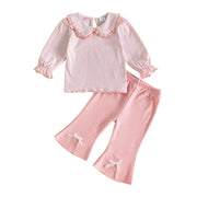 Toddler Kids Girls Fall Stripe Tops and Flare Pants Set