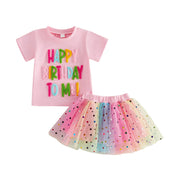 Toddler Baby Girls Birthday Tops and Tulle Skirt Set