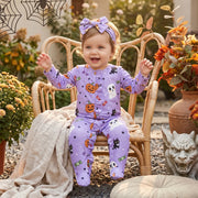 Baby Girls Halloween Footed Romper and Headband Set
