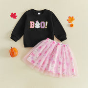 Toddler Kids Girls Halloween Sweatshirt and Tulle Skirt Set