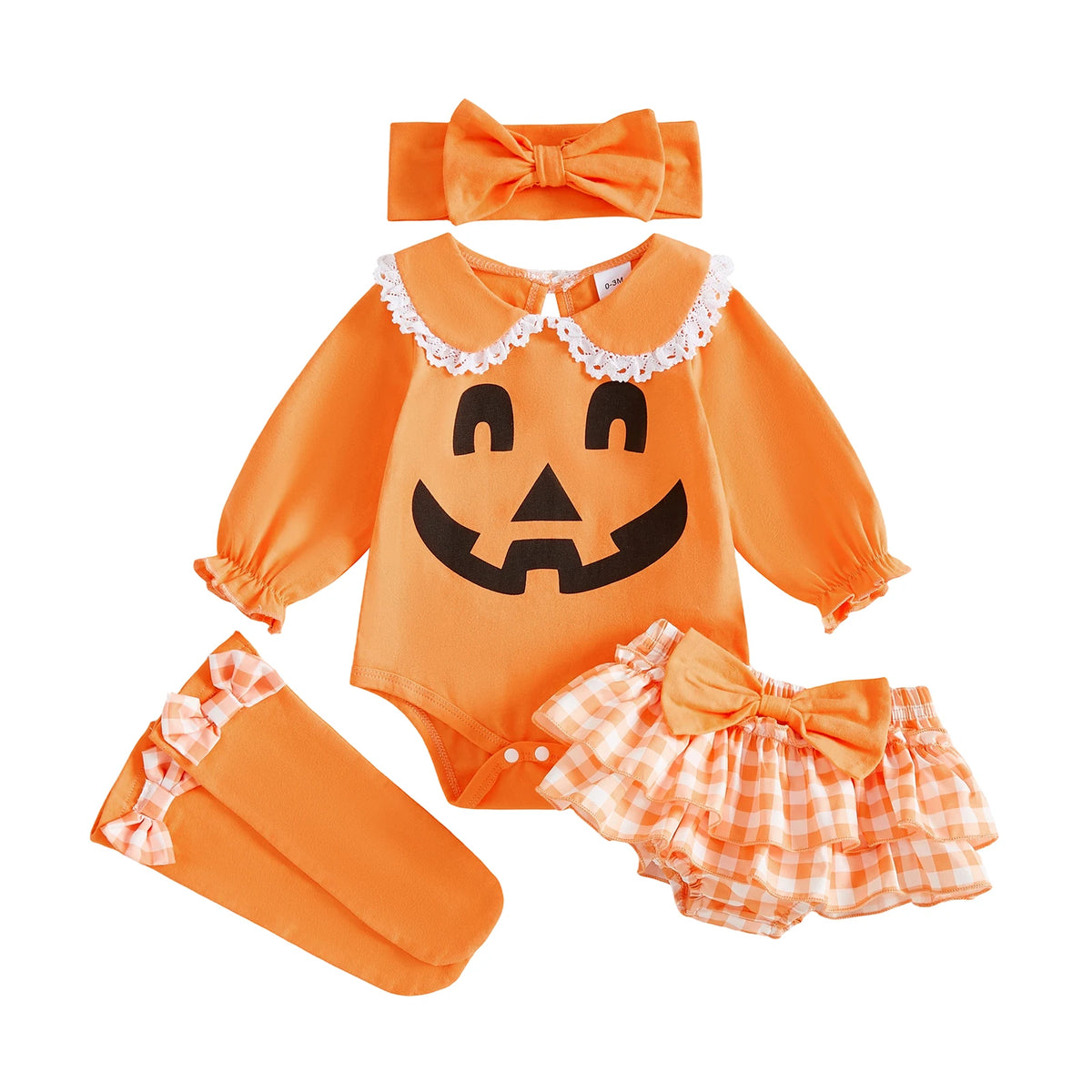 Baby Girls Halloween Romper and Plaid Shorts Set