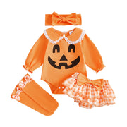 Baby Girls Halloween Romper and Plaid Shorts Set