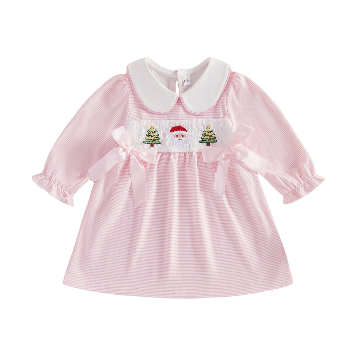 Toddler Girls Christmas Stripe Dress Embroidery