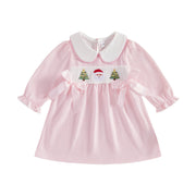 Toddler Girls Christmas Stripe Dress Embroidery