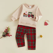 Toddler Boys Christmas Tops and Plaid Pants Set