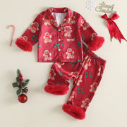 Toddler Baby Girls Christmas Satin Tops and Pants Set