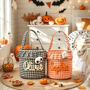 Halloween Checkered Pleated Trick-or-Treat Candy Storage Basket