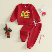 Toddler Boys Christmas Sweatshirt and Pants Set Embroidery