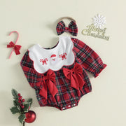 Baby Girls Christmas Romper and Headband Set Plaid