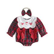 Baby Girls Christmas Romper and Headband Set Plaid