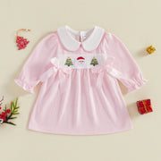 Toddler Girls Christmas Stripe Dress Embroidery