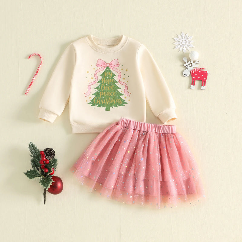 Toddler Baby Girls Christmas Sweatshirt and Skirt Set with Headband
