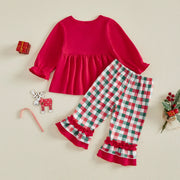 Toddler Baby Girls Christmas Tops and Plaid Pants Set