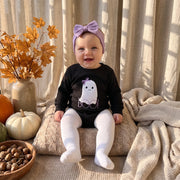 Baby Girls Halloween Romper and Headband Set Ghost Embroidery