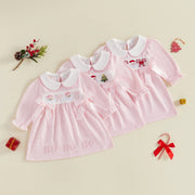 Toddler Girls Christmas Stripe Dress Embroidery