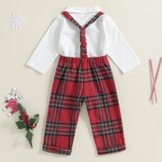 Toddler Boys Christmas Romper and Suspender Pants Set with Bow Tie