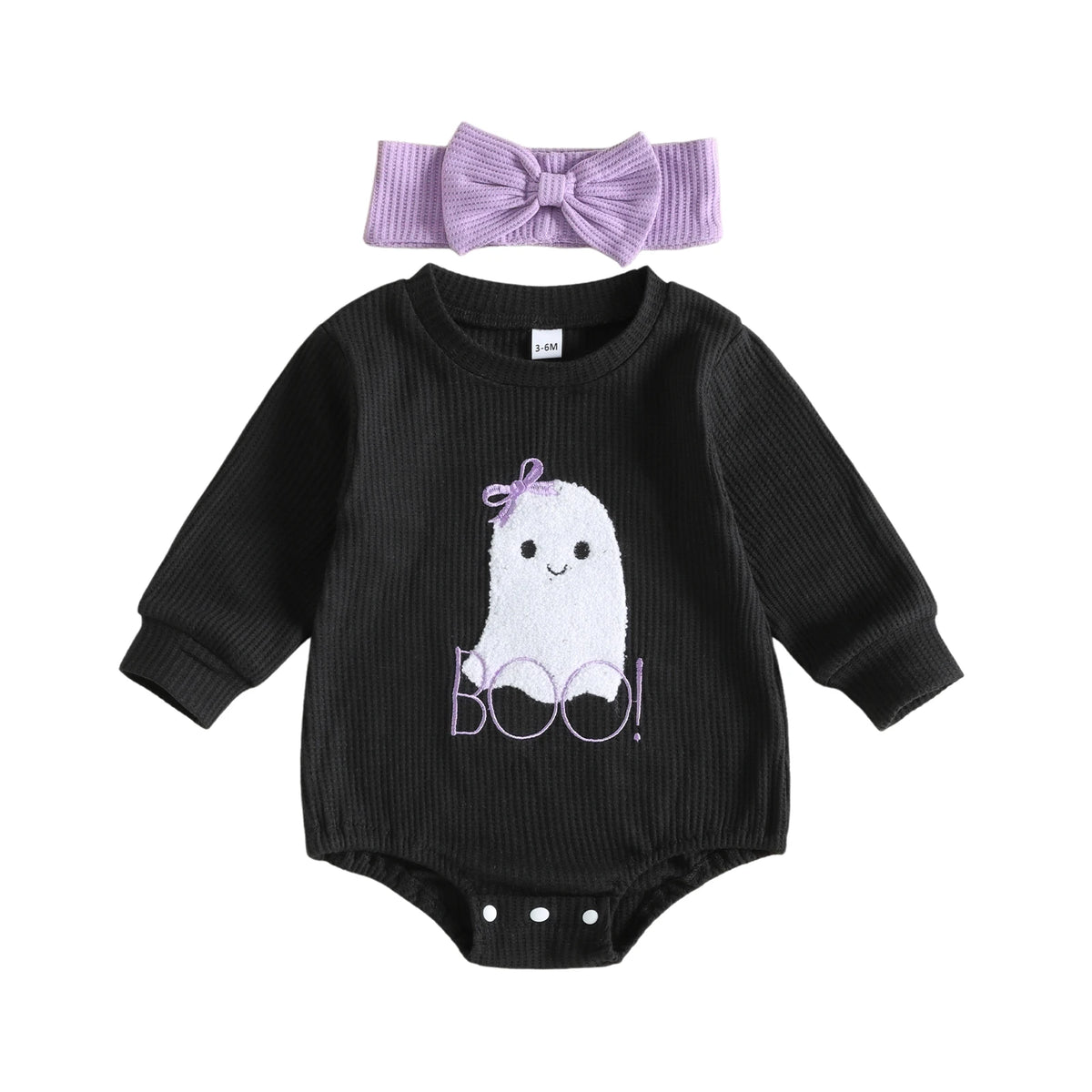 Baby Girls Halloween Romper and Headband Set Ghost Embroidery
