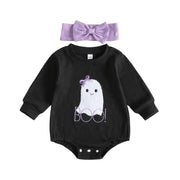 Baby Girls Halloween Romper and Headband Set Ghost Embroidery