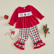 Toddler Baby Girls Christmas Tops and Plaid Pants Set