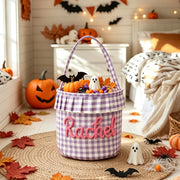 Halloween Checkered Pleated Trick-or-Treat Candy Storage Basket