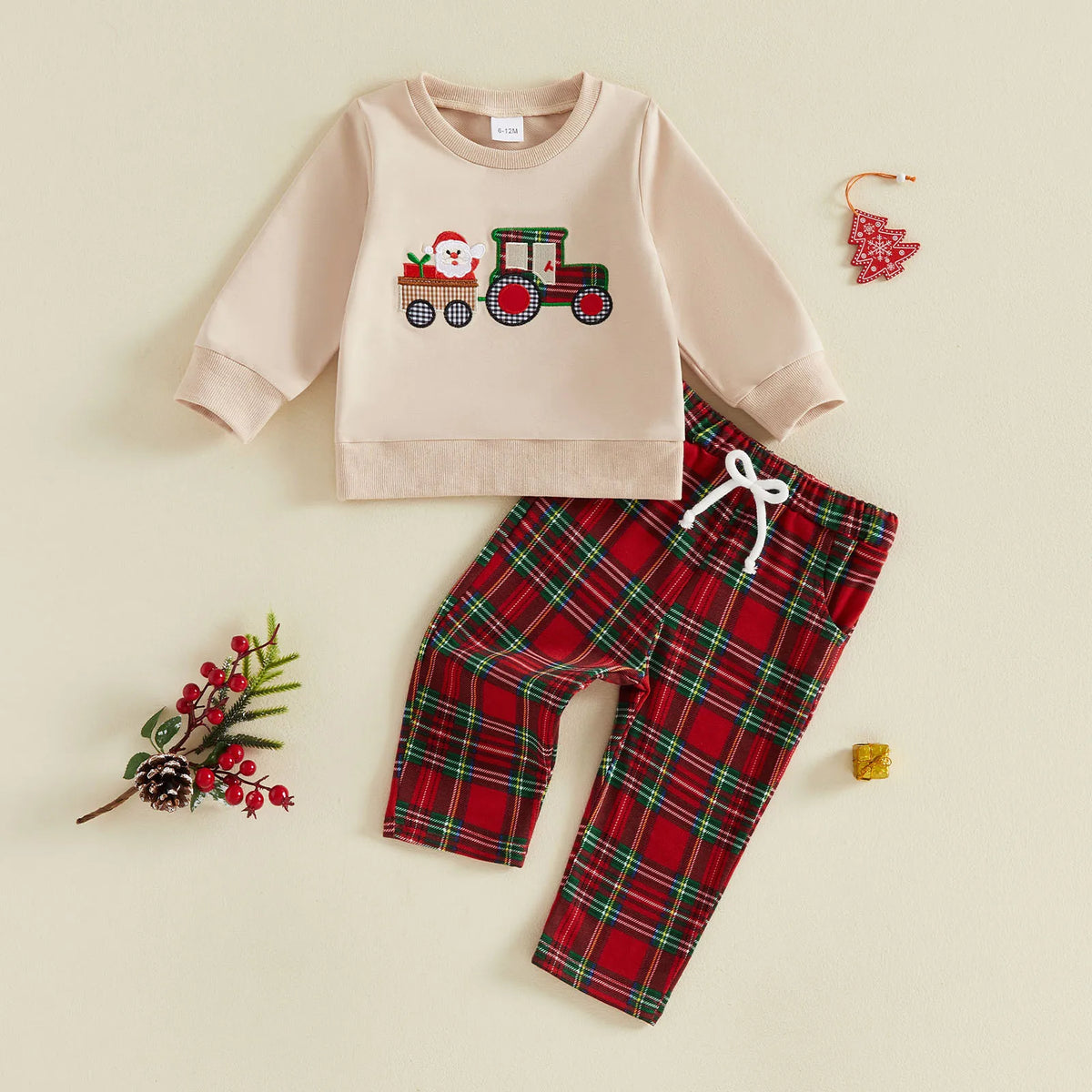 Toddler Boys Christmas Tops and Plaid Pants Set